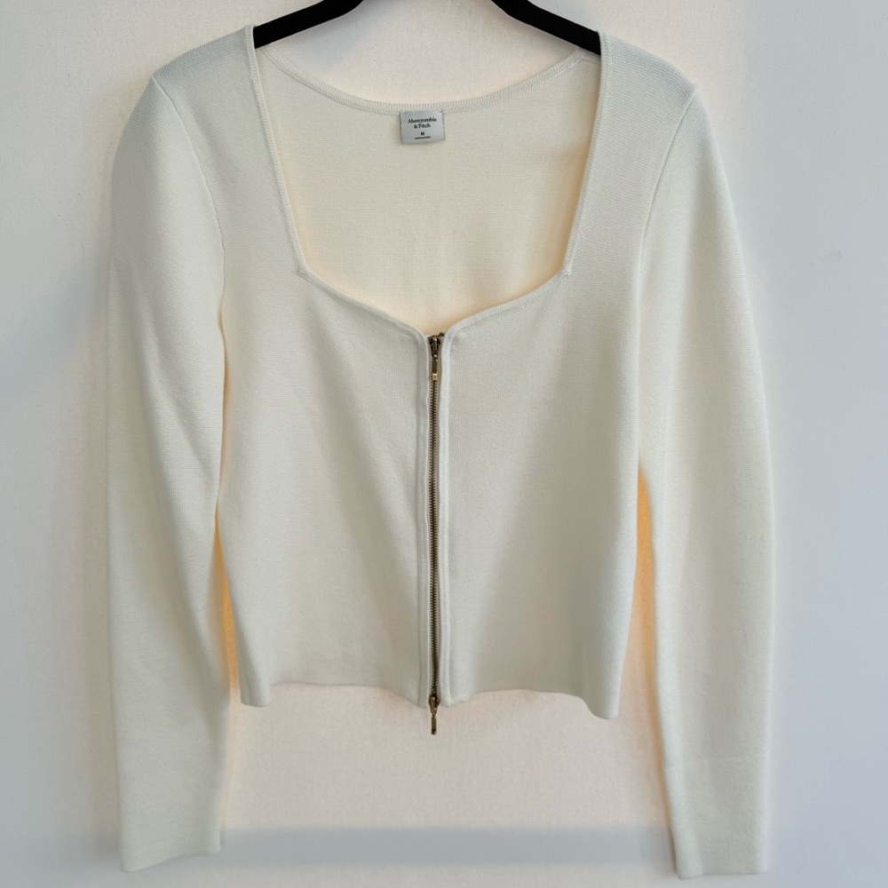 Abercrombie & Fitch Cream Zip-Up Sweater